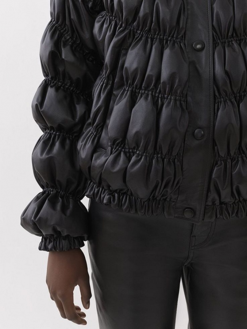 Chloe Ruched Puffer Jacket Leather Black | CHE-SR14115