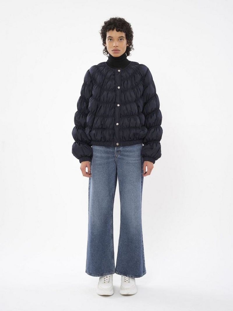 Chloe Ruched Puffer Jackets Abyss Blue | CHE-SR13809