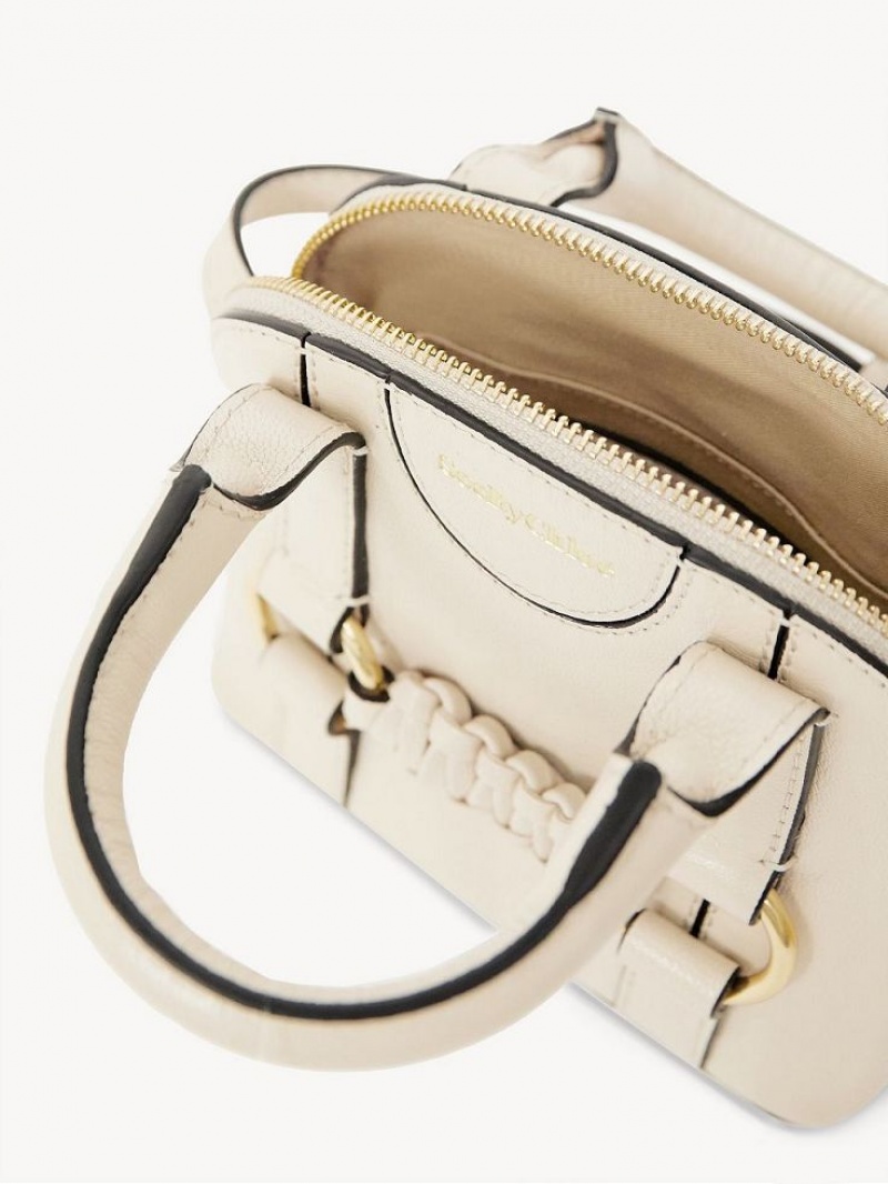 Chloe Saddie Micro Double Handle Shoulder Bags Cement Beige | CHE-SR14621