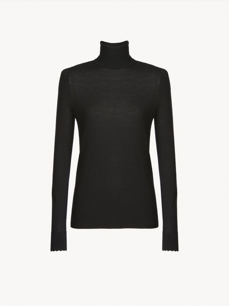 Chloe Scalloped High-neck Knitwear Black | CHE-SR13918