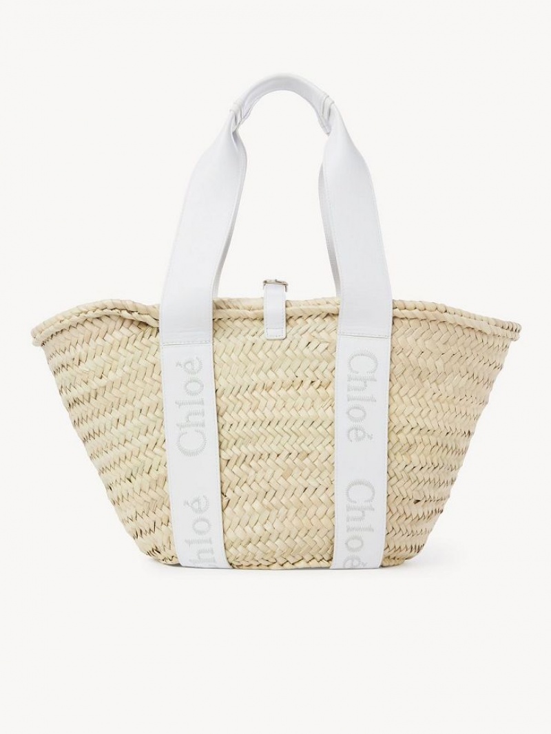 Chloe Sense Medium Basket Tote Bags Crystal White | CHE-SR13381