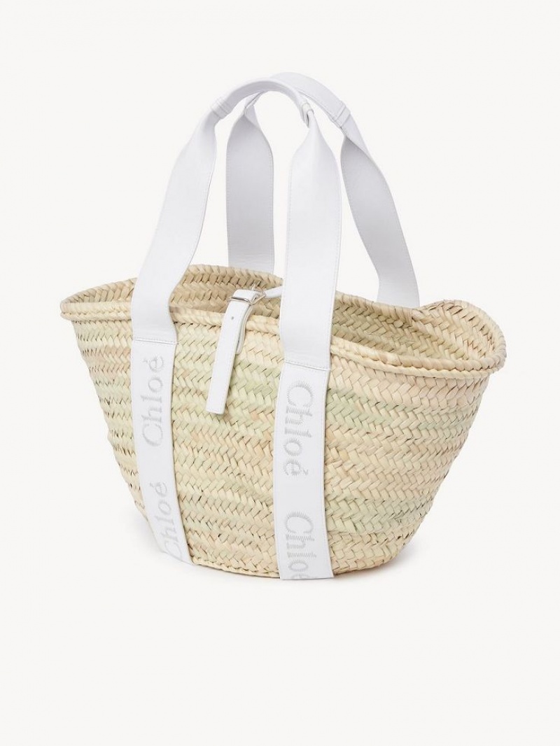 Chloe Sense Medium Basket Tote Bags Crystal White | CHE-SR13381