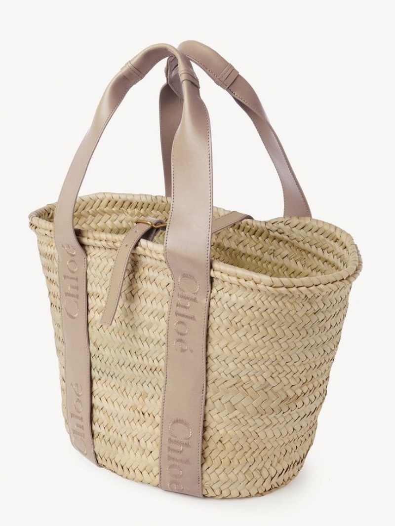 Chloe Sense Medium Basket Tote Bags Nomad Beige | CHE-SR13382