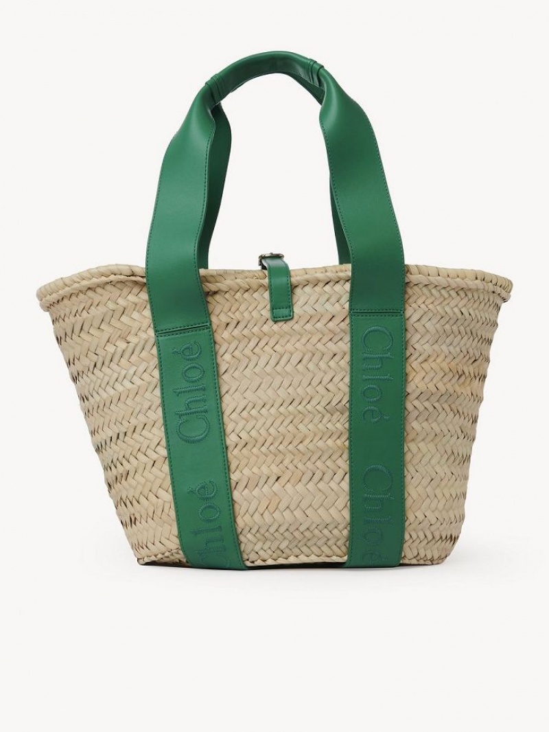 Chloe Sense Medium Basket Tote Bags POP GREEN | CHE-SR13297