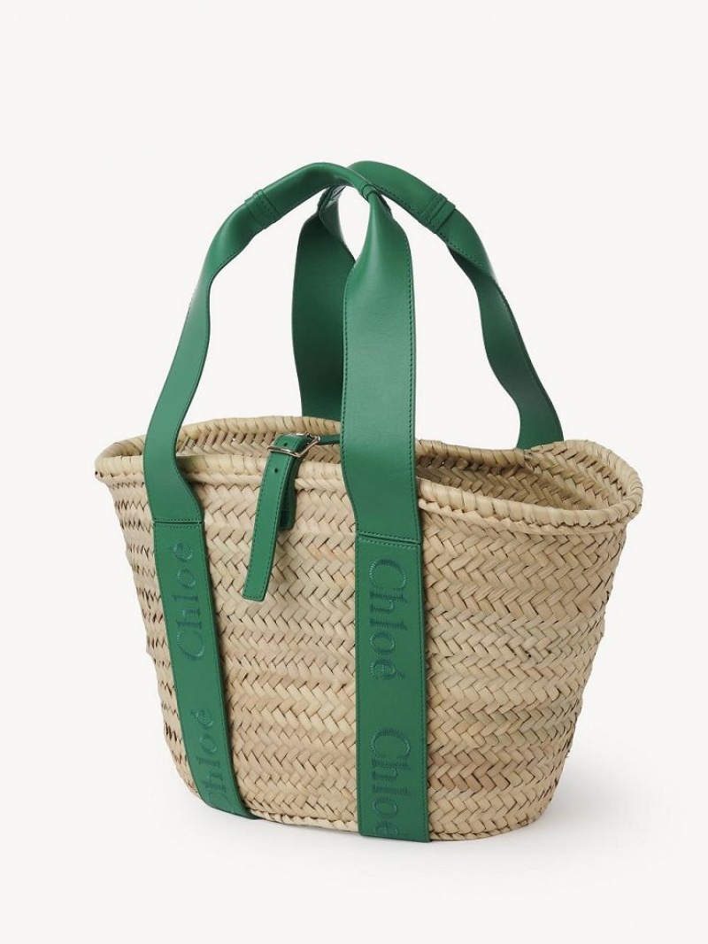 Chloe Sense Medium Basket Tote Bags POP GREEN | CHE-SR13297