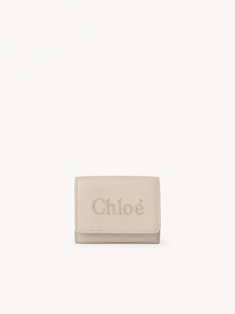 Chloe Sense Mini Tri-fold Compact Wallets Cement Pink | CHE-SR14274