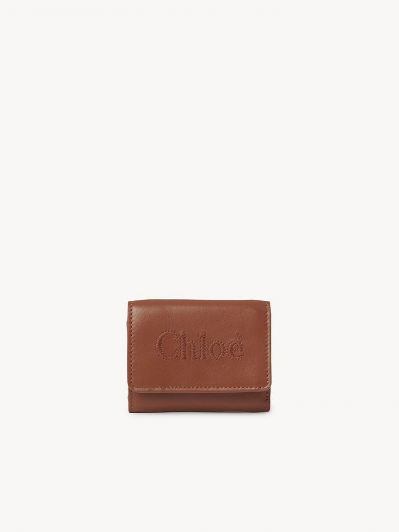 Chloe Sense Mini Tri-fold Compact Wallets Caramel | CHE-SR14276