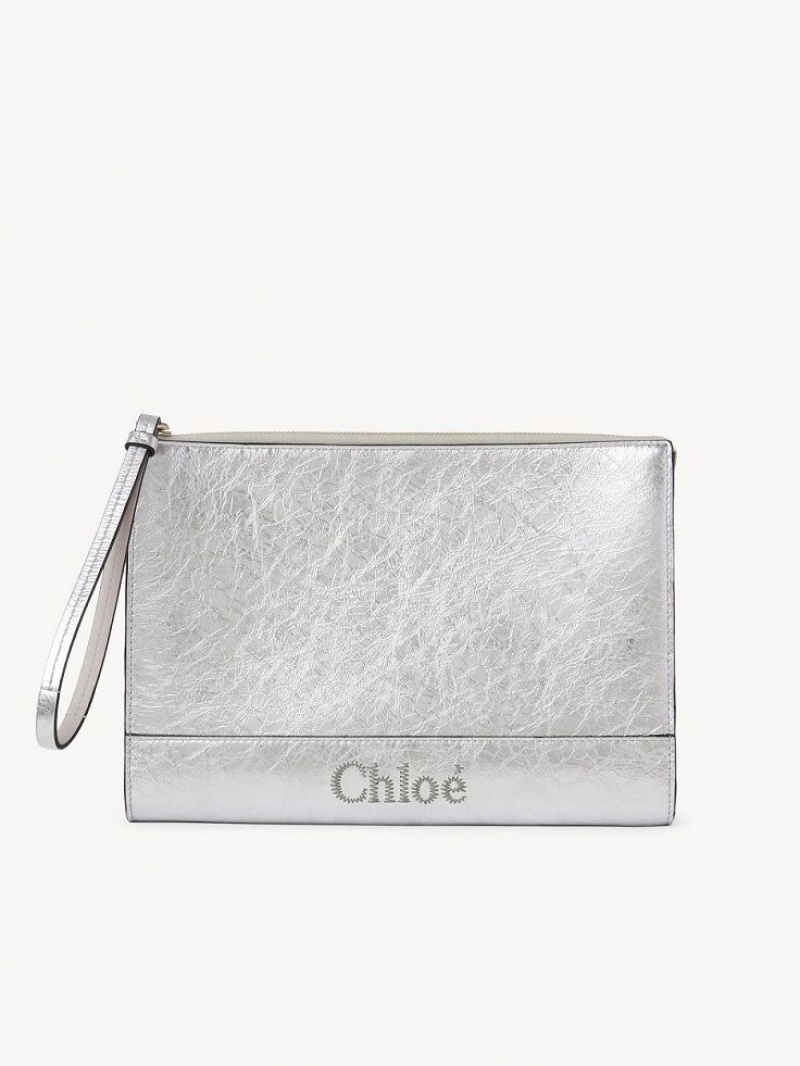 Chloe Sense Zippered Clutches Silver | CHE-SR13745