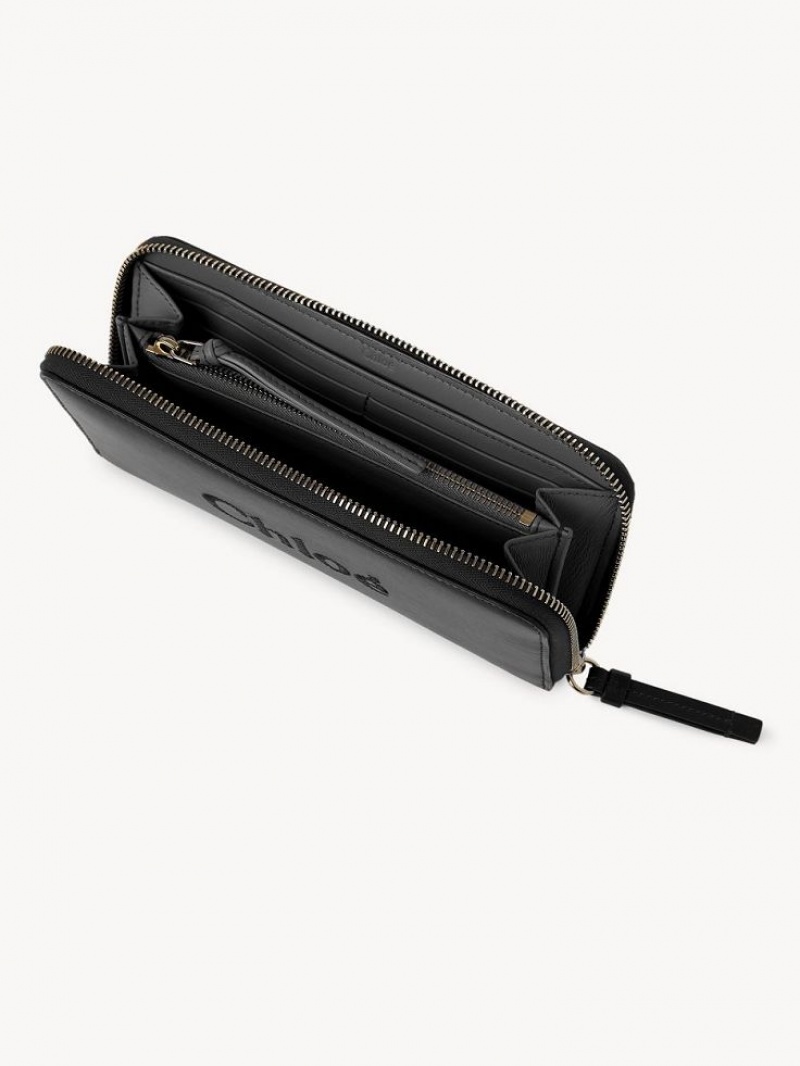 Chloe Sense Zippered Long Wallets Black | CHE-SR14300