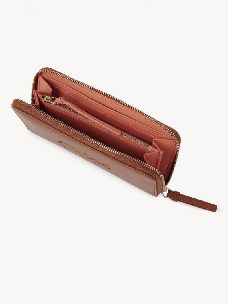 Chloe Sense Zippered Long Wallets Caramel | CHE-SR14299