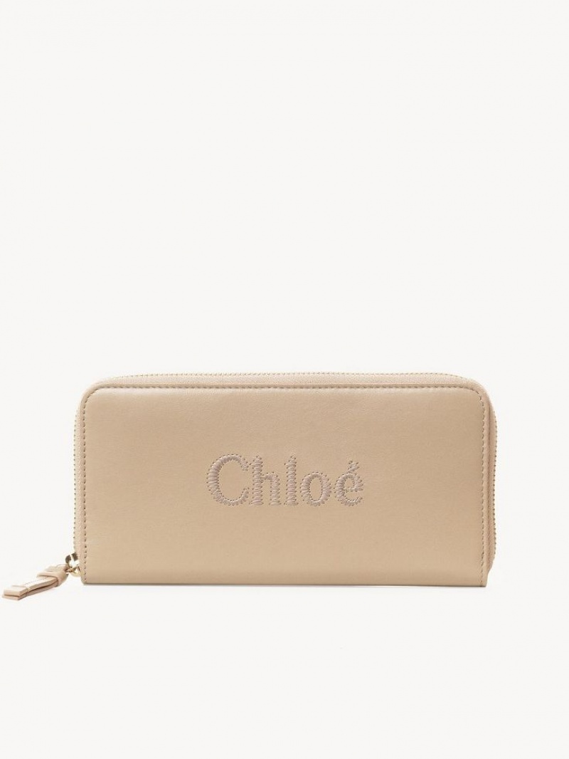 Chloe Sense Zippered Long Wallets Cement Pink | CHE-SR14298