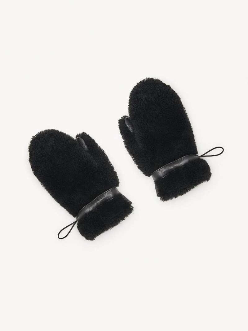 Chloe Shearling Mittens Hats Black | CHE-SR14483