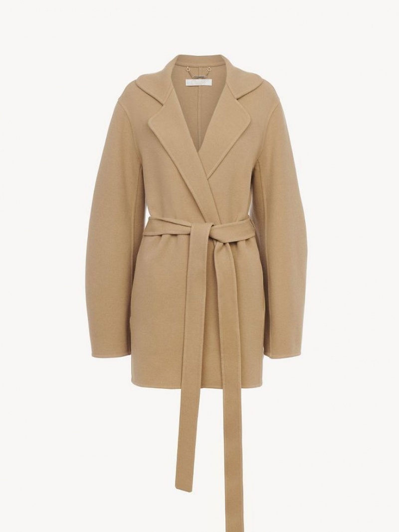 Chloe Short Belted Coats Pearl Beige | CHE-SR13824