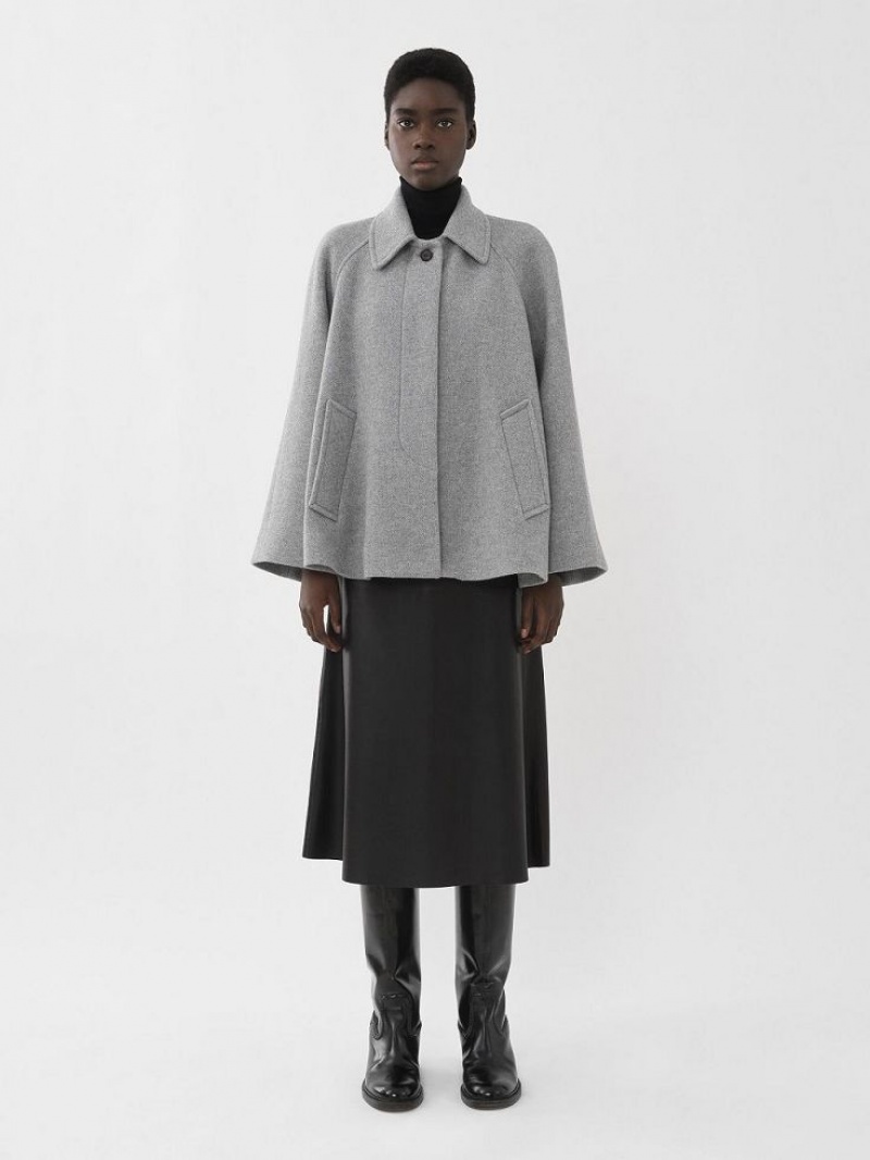 Chloe Short Cape Coats Cosy Grey | CHE-SR13804