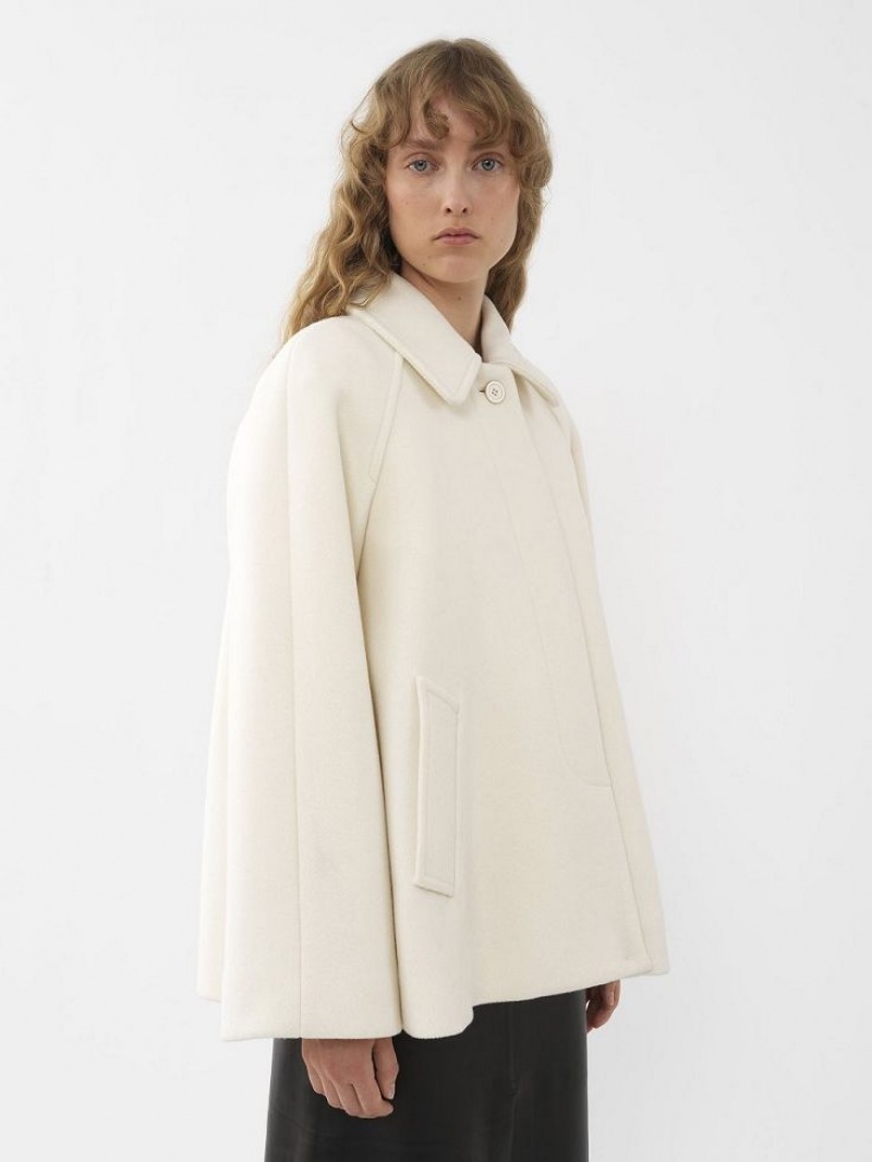 Chloe Short Cape Coats Eden White | CHE-SR13799