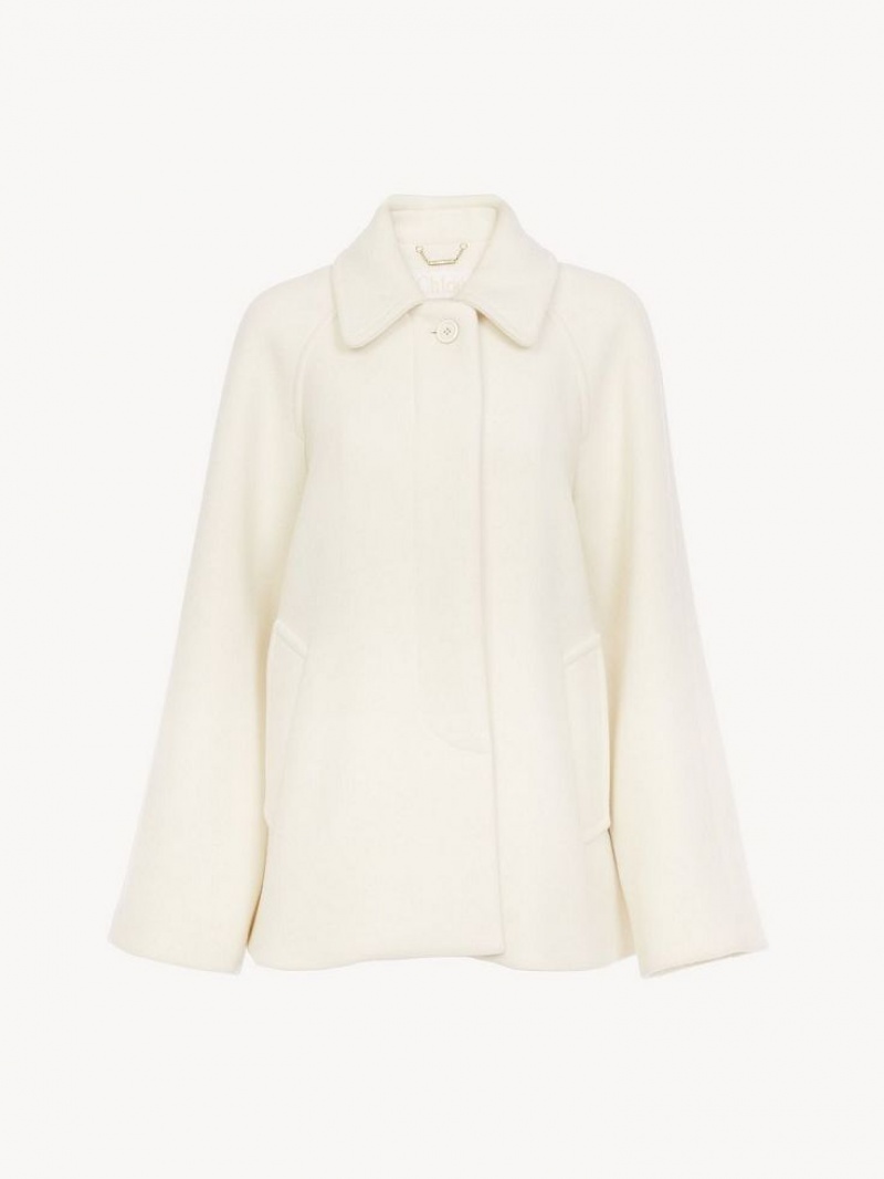 Chloe Short Cape Coats Eden White | CHE-SR13799