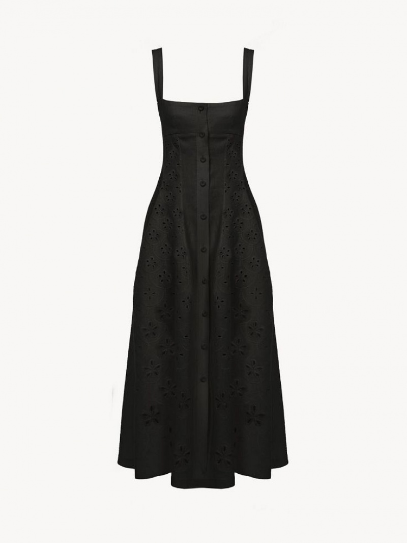 Chloe Sleeveless Midi Dresses Black | CHE-SR13846