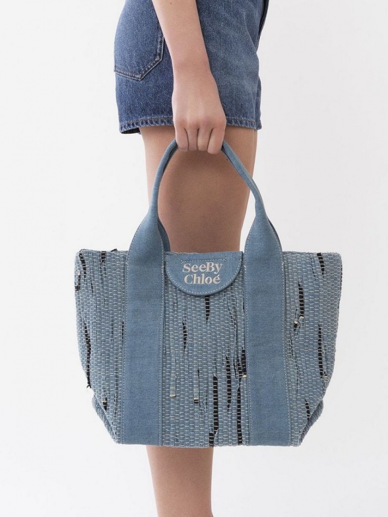 Chloe Small Laetizia Tote Bags Denim | CHE-SR14709