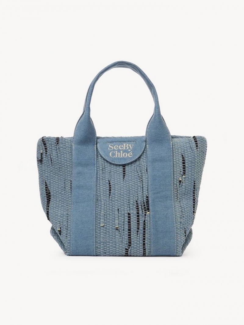 Chloe Small Laetizia Tote Bags Denim | CHE-SR14709