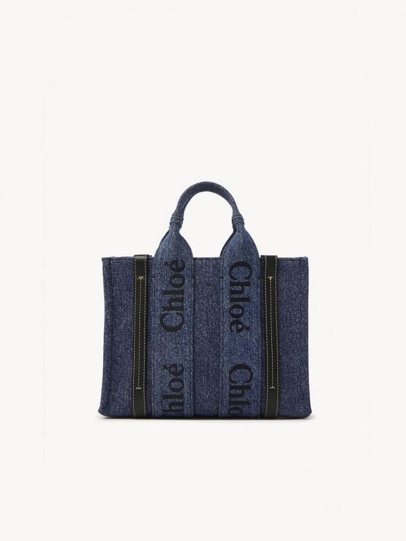 Chloe Small Woody Crossbody Bags Denim | CHE-SR13515