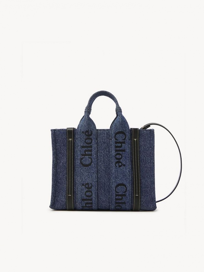 Chloe Small Woody Crossbody Bags Denim | CHE-SR13515