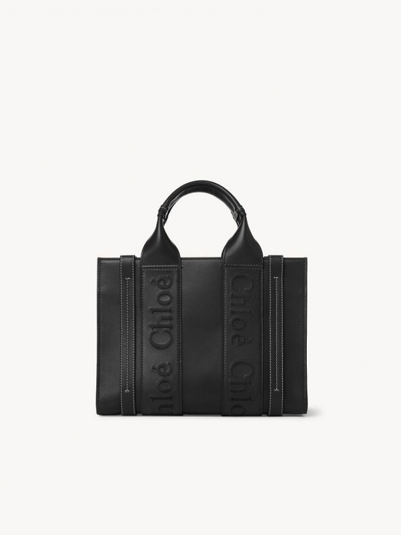 Chloe Small Woody Tote Bags Black | CHE-SR13351