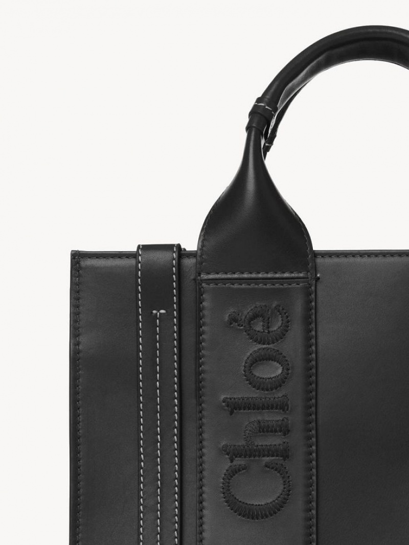 Chloe Small Woody Tote Bags Black | CHE-SR13351