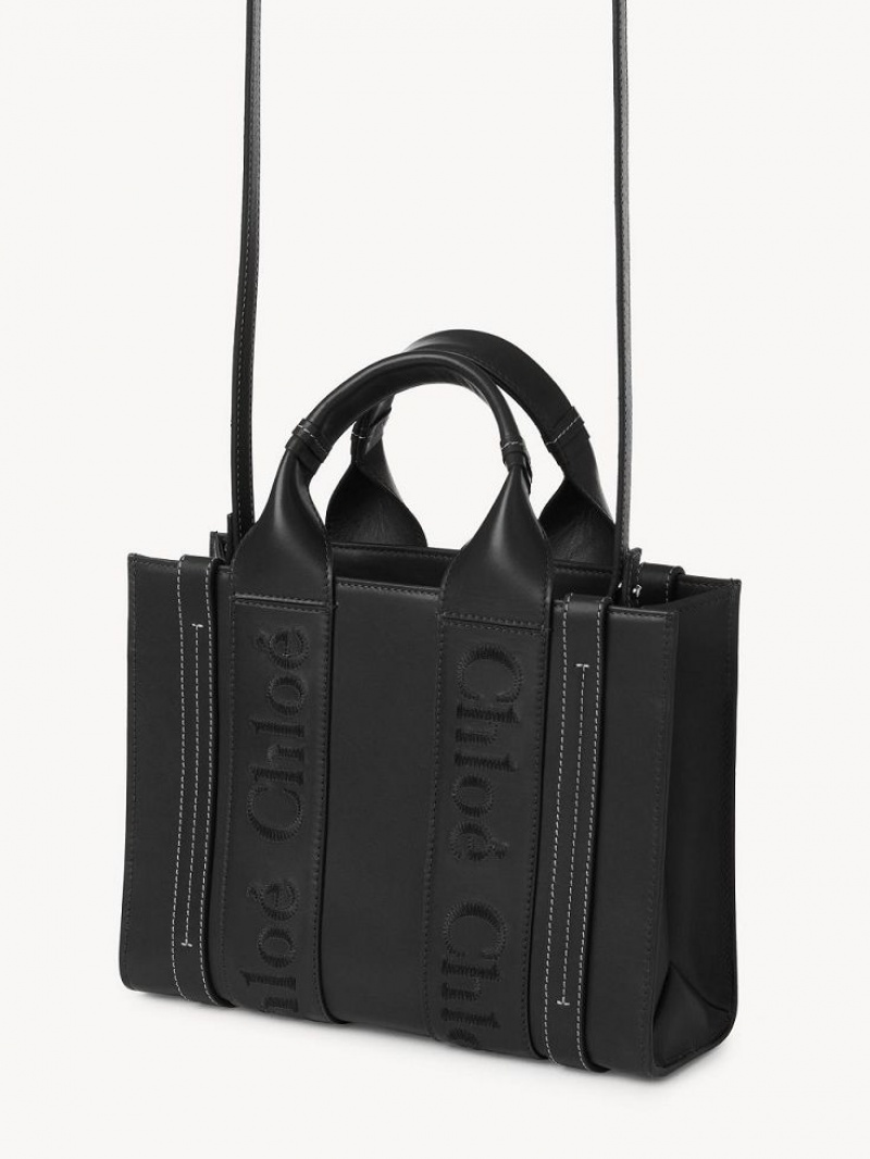 Chloe Small Woody Tote Bags Black | CHE-SR13351