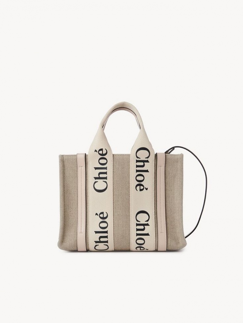 Chloe Small Woody Tote Bags Cement Pink | CHE-SR13392