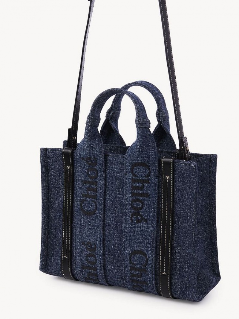 Chloe Small Woody Tote Bags Denim | CHE-SR13315