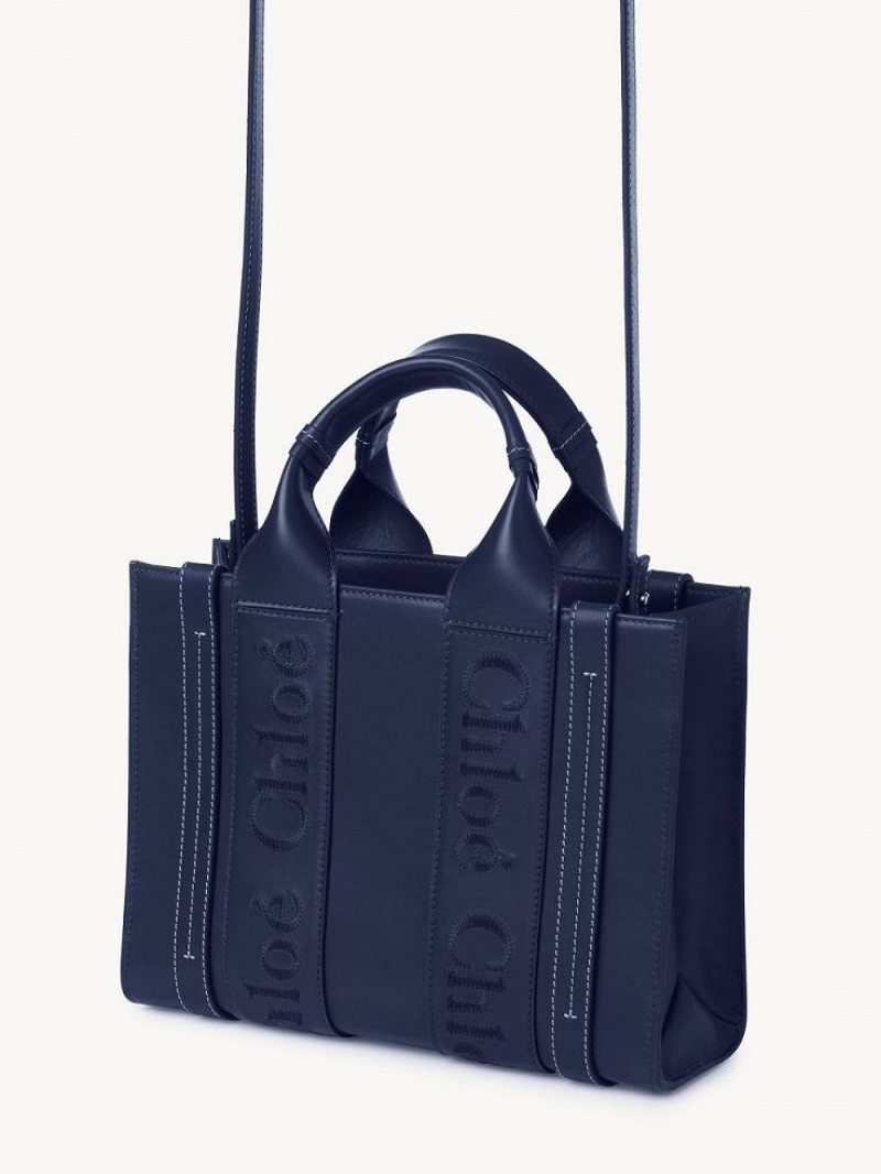 Chloe Small Woody Tote Bags Night Blue | CHE-SR13376