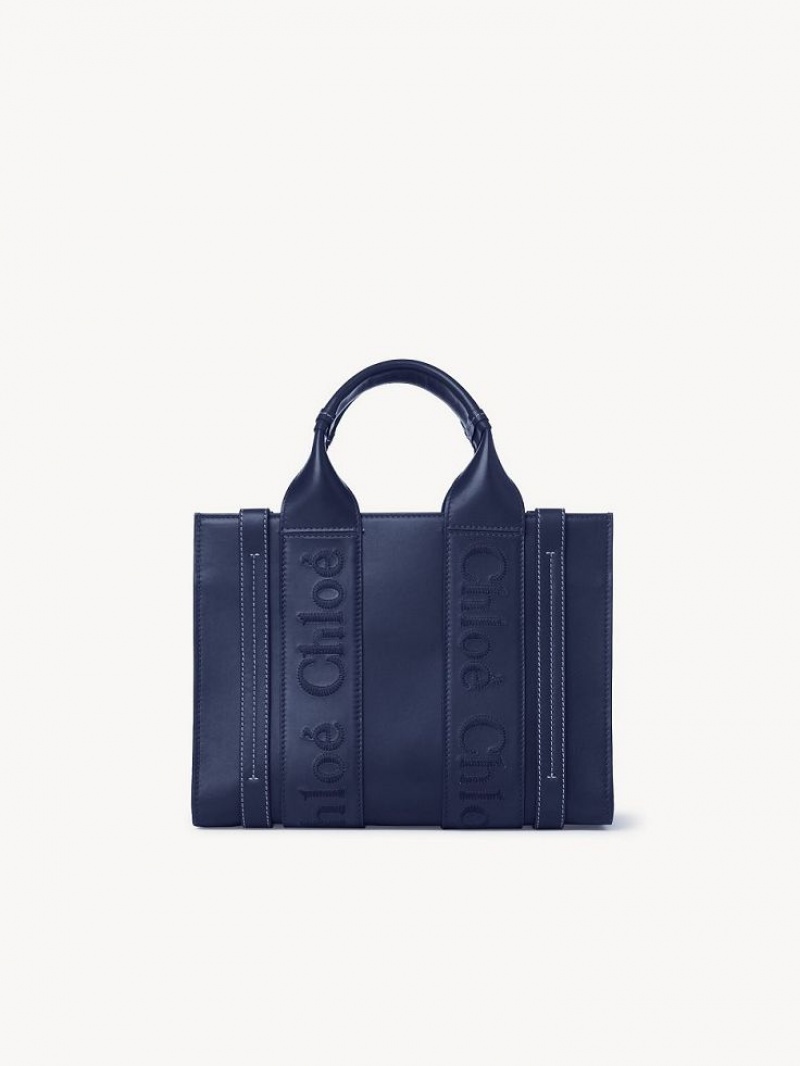 Chloe Small Woody Tote Bags Night Blue | CHE-SR13376