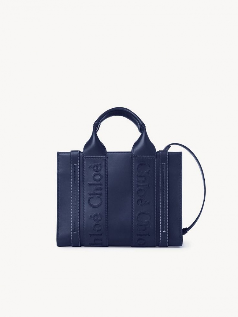 Chloe Small Woody Tote Bags Night Blue | CHE-SR13376