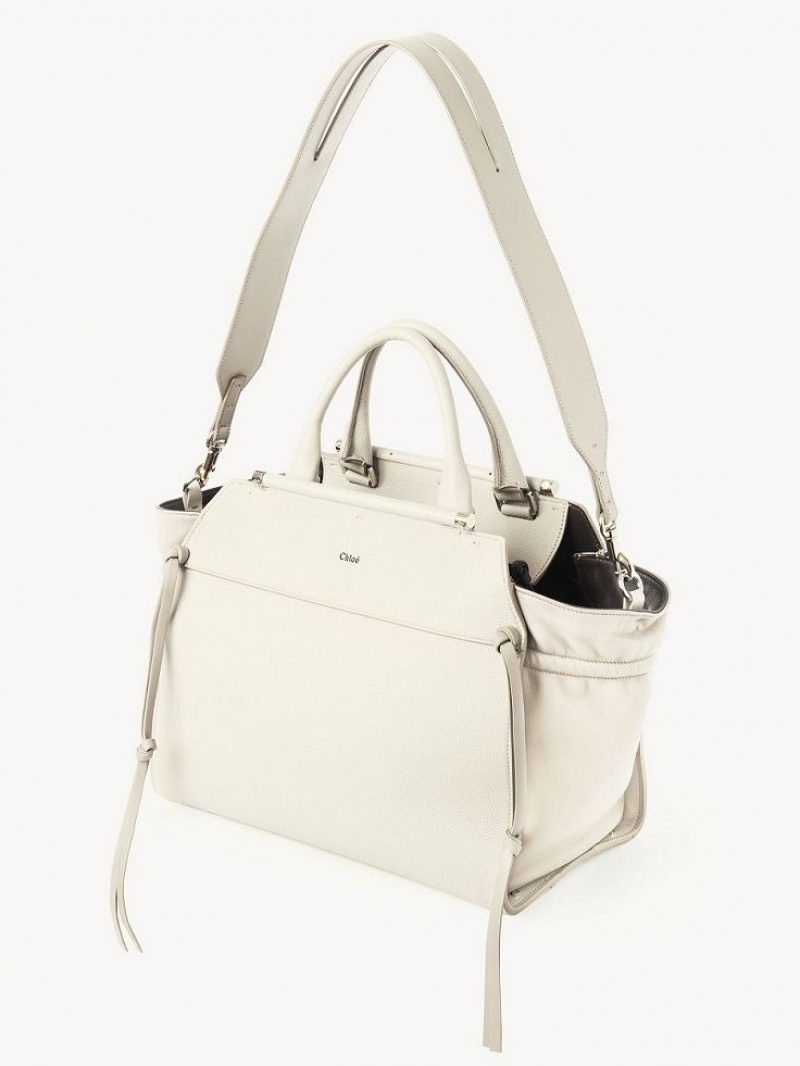 Chloe Steph Medium Double Carry Tote Bags White | CHE-SR13371