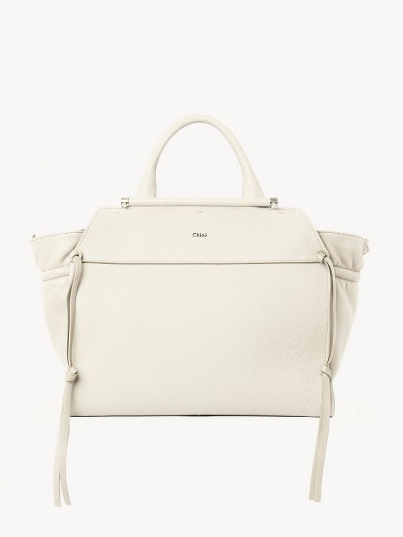 Chloe Steph Medium Double Carry Tote Bags White | CHE-SR13371