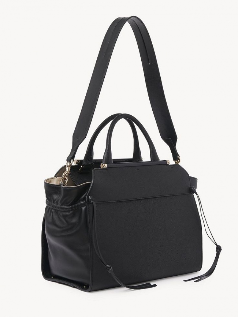 Chloe Steph Medium Double Carry Tote Bags Black | CHE-SR13372