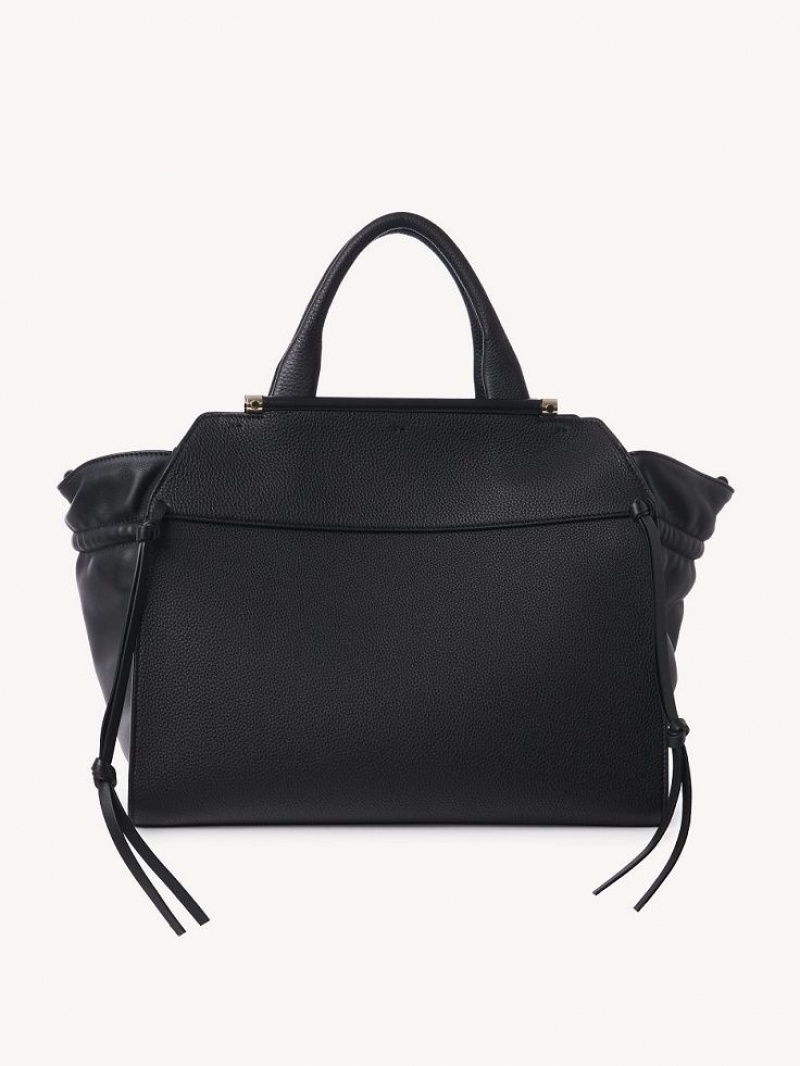 Chloe Steph Medium Double Carry Tote Bags Black | CHE-SR13372