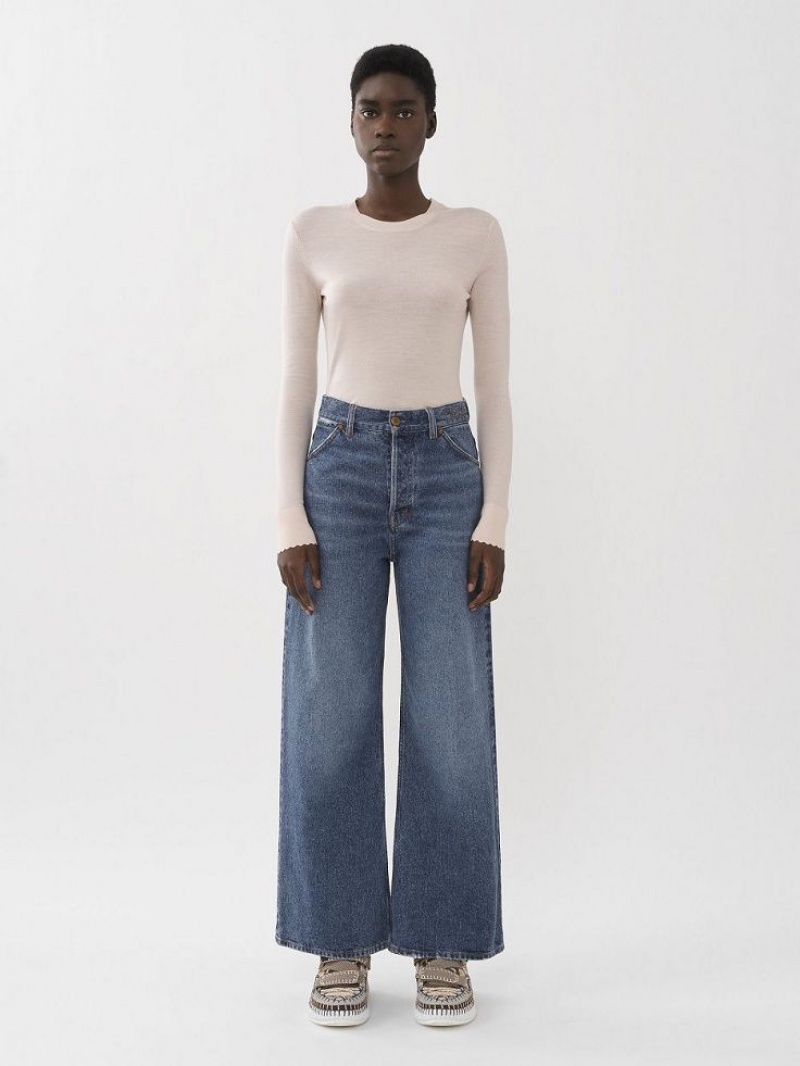 Chloe Stromboli Wide Cropped Jeans Dusky Blue | CHE-SR14011