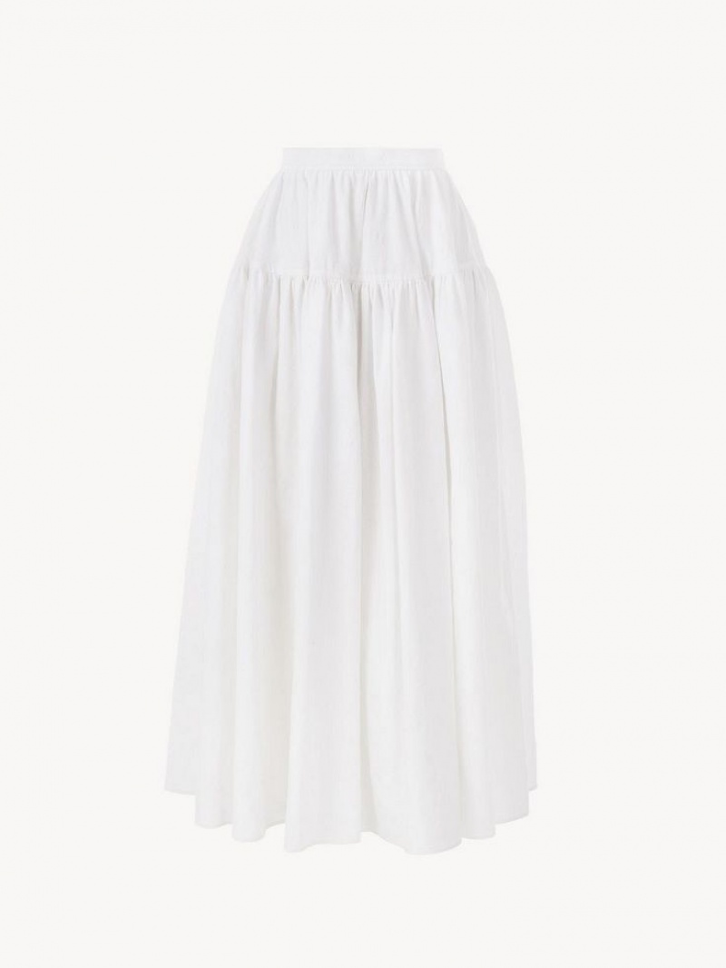 Chloe Tiered Maxi Skirts White | CHE-SR14078