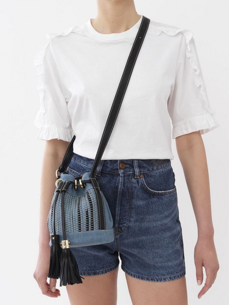 Chloe Vicki Small Bucket Shoulder Bags Denim | CHE-SR14642