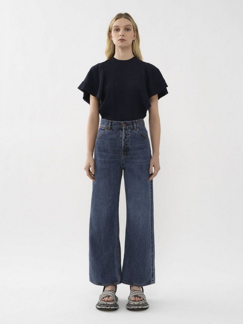 Chloe Wide Cropped Jeans Dusky Blue | CHE-SR13990