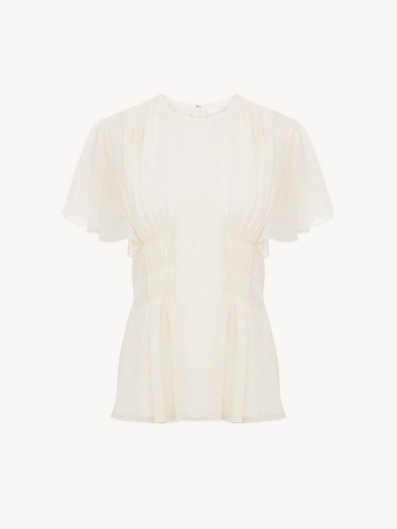 Chloe Wing-sleeve Tops Eden White | CHE-SR13912