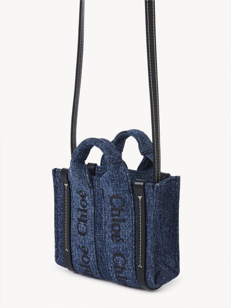 Chloe Woody Nano Tote Mini Bags Denim | CHE-SR13676