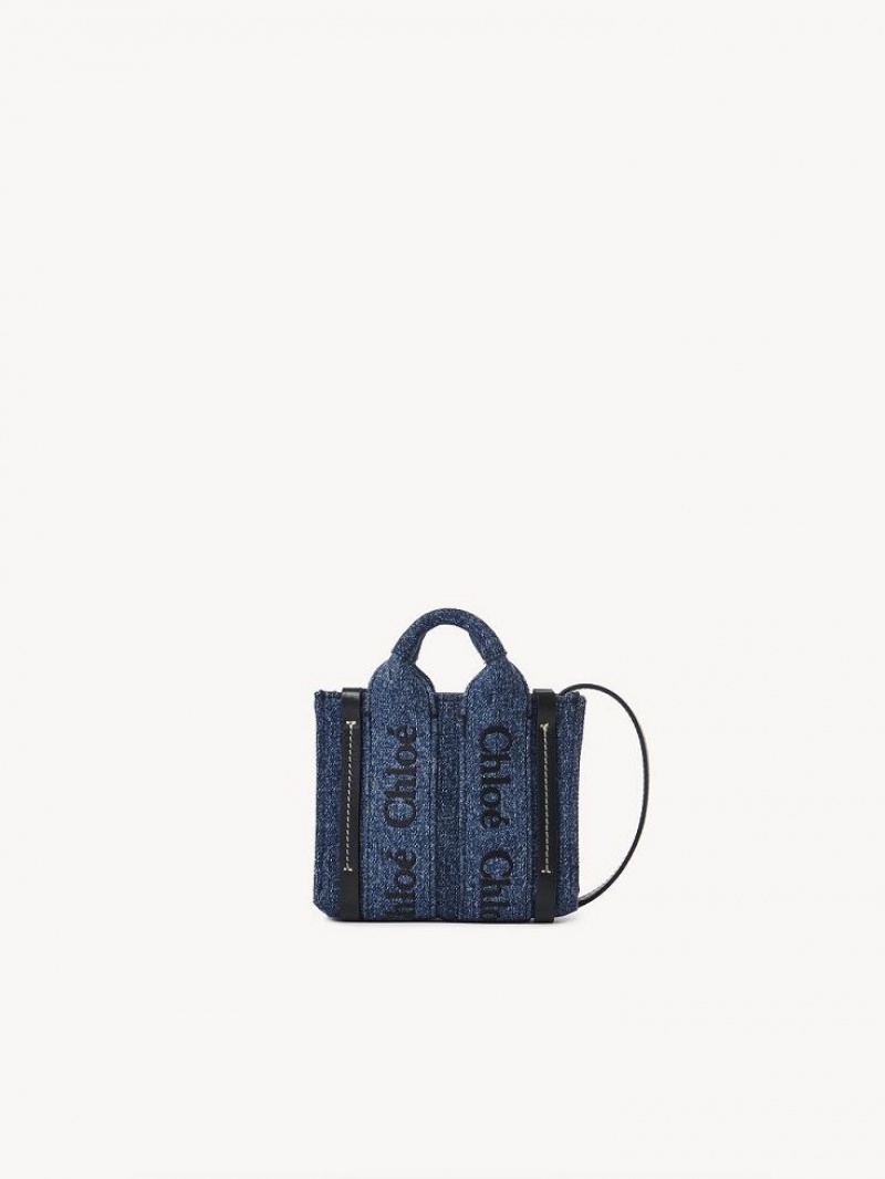 Chloe Woody Nano Tote Mini Bags Denim | CHE-SR13676